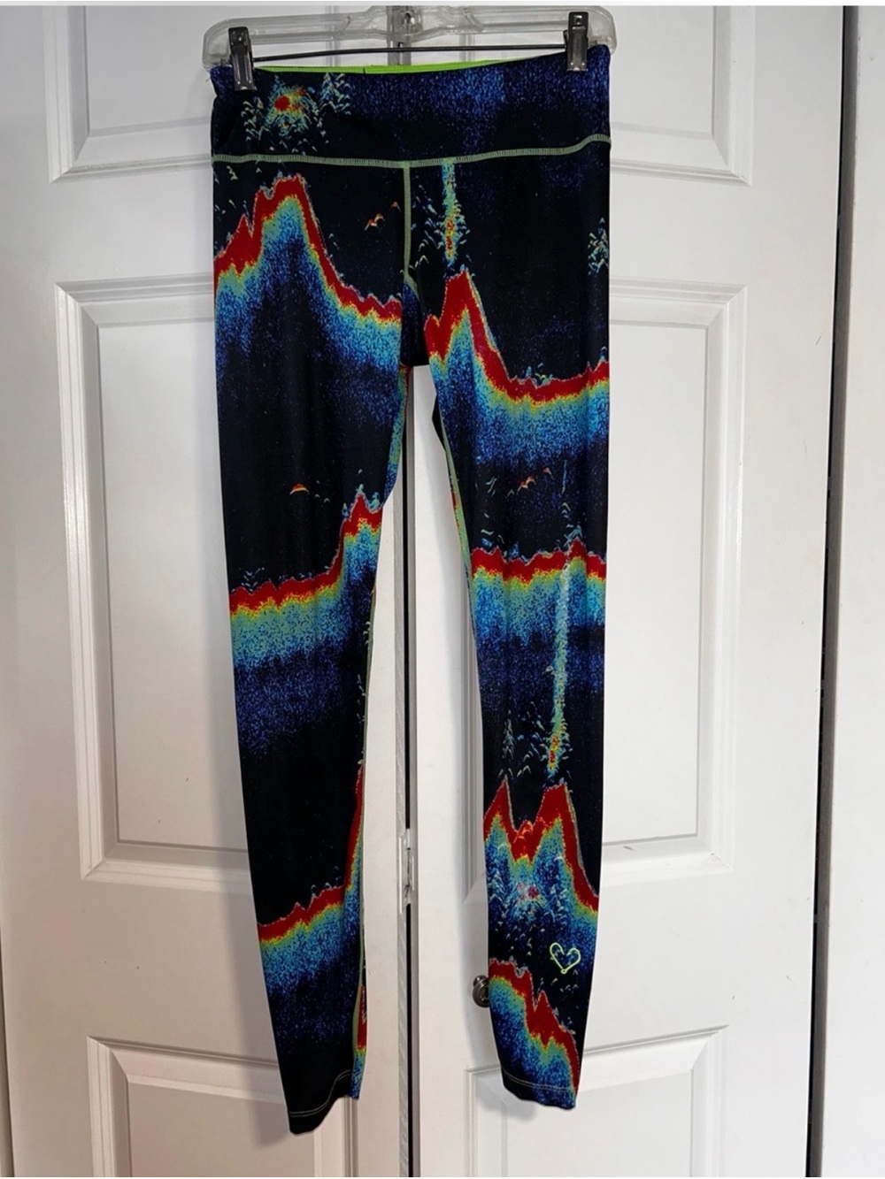 Pelagic Black Leggings with fish finder Wave Print